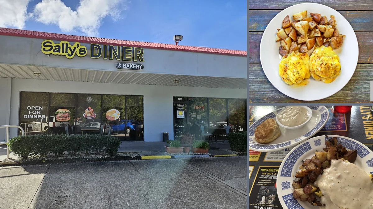 Pancakes and eggs on a diner plate.