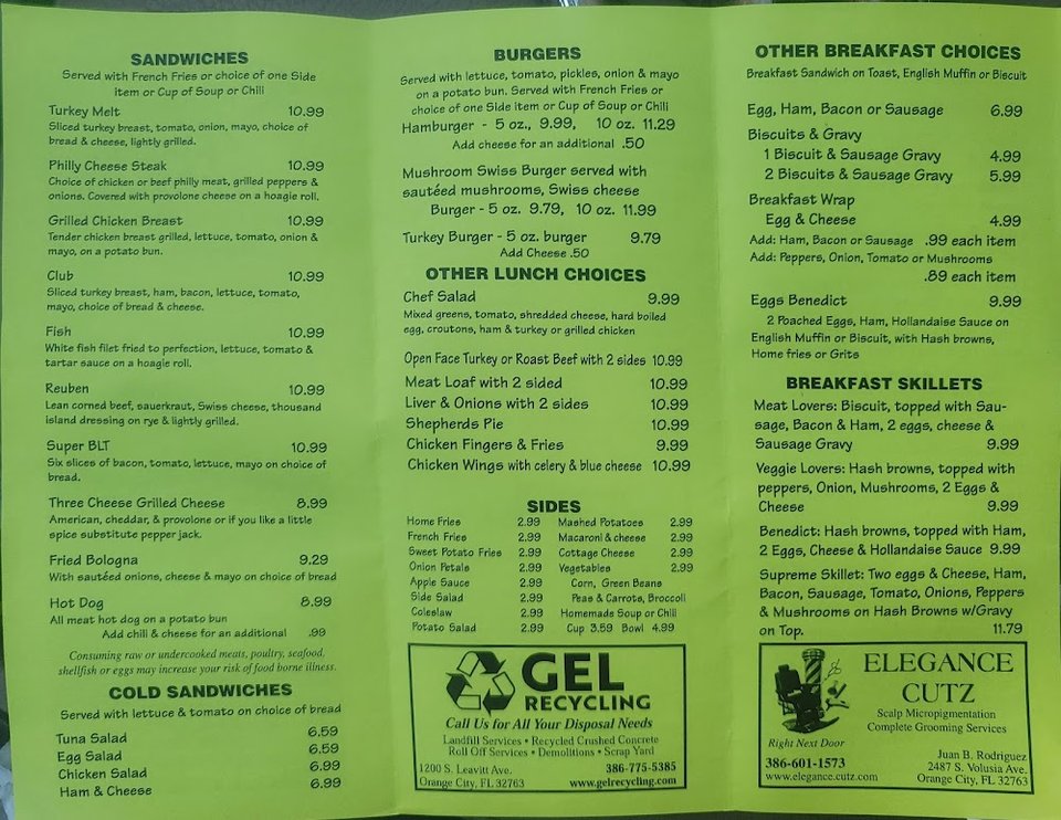 Egg and cheese sandwich listed on the menu.